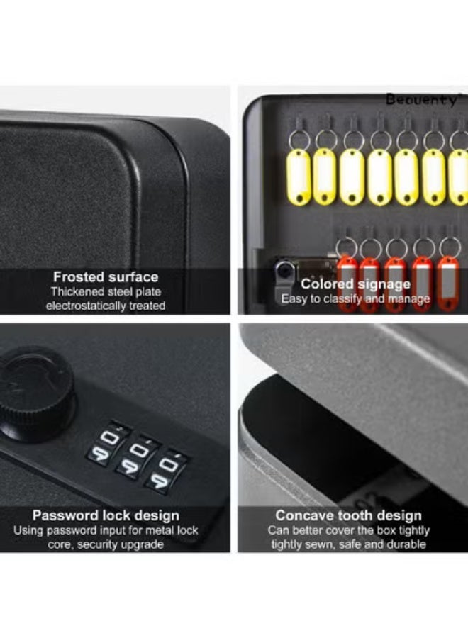 ZERIFAM Key Cabinets, Key Lock Box, Wall Mounted Key Storage Organizer Box with 20 Key Hooks and Tags, Metal Key Cabinet with 3 Digit Code Lock for House, Garage, Office, Store, School - Image 3